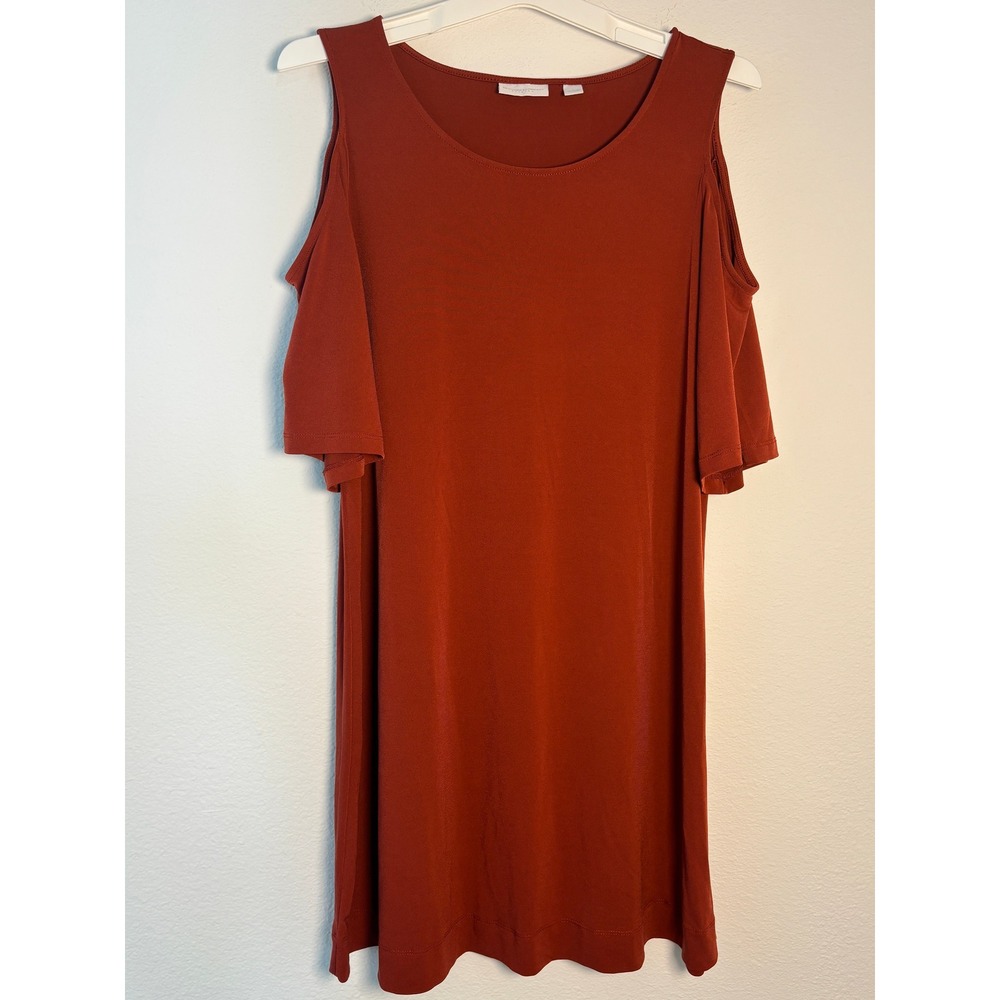 New York & Company Rust Orange Cold Shoulder Tunic Top Stretch Large‎